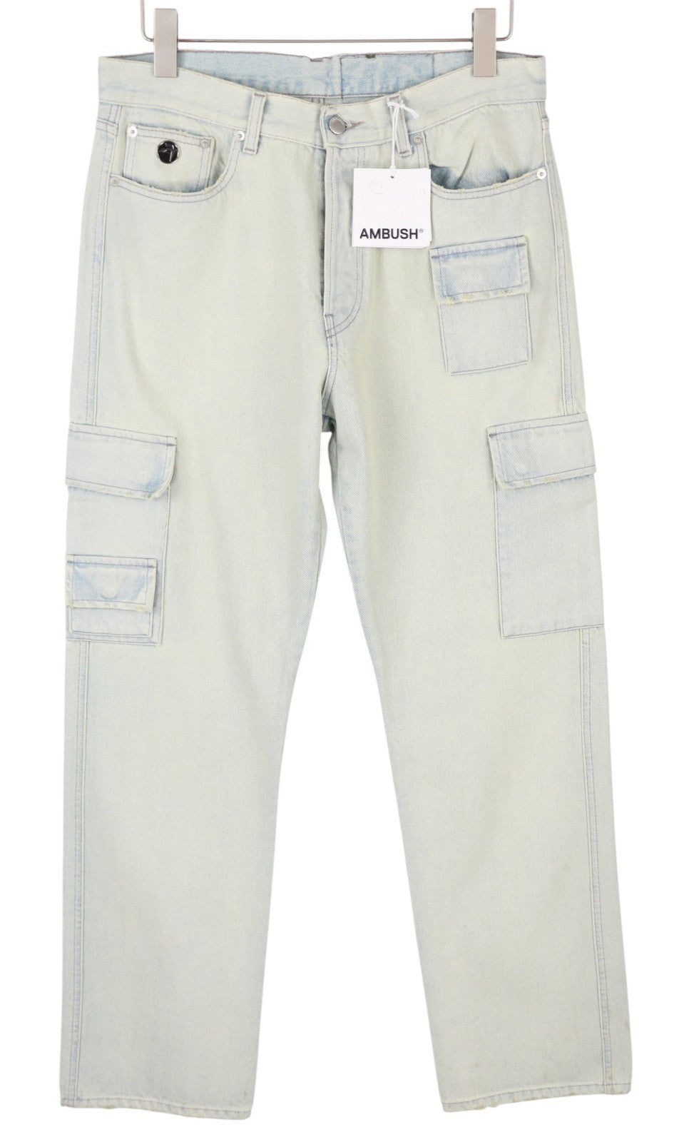 AMBUSH Slim Denim Cargo Men Jeans W32 Light Blue Distressed Regular RRP920