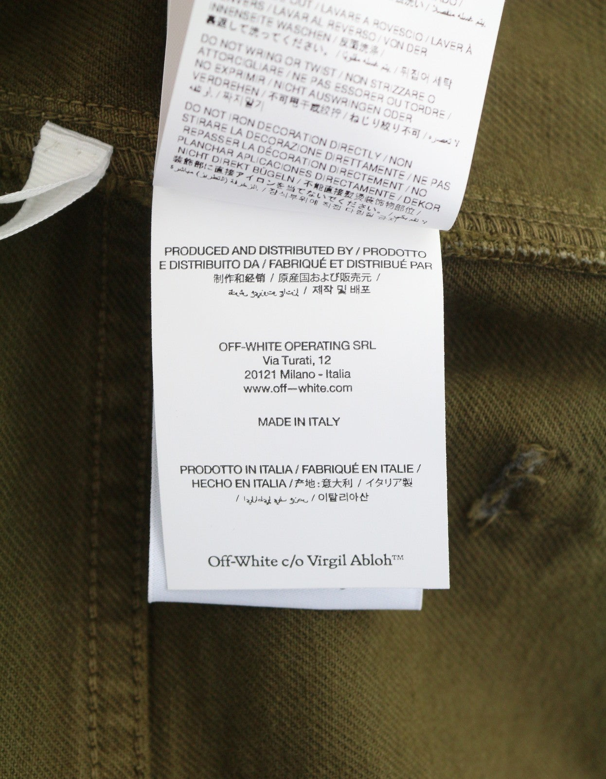 OFF-WHITE Gothic Ow Gd Drill Relax Men Jeans W32 Brown Cargo Embroidered F25