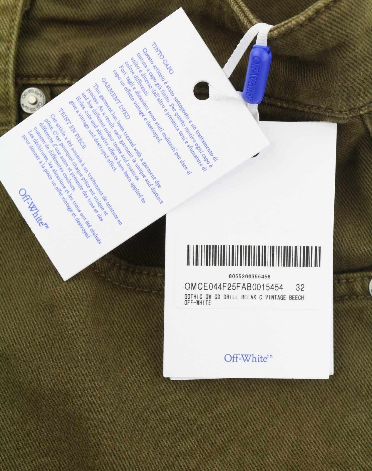 OFF-WHITE Gothic Ow Gd Drill Relax Men Jeans W32 Brown Cargo Embroidered F25