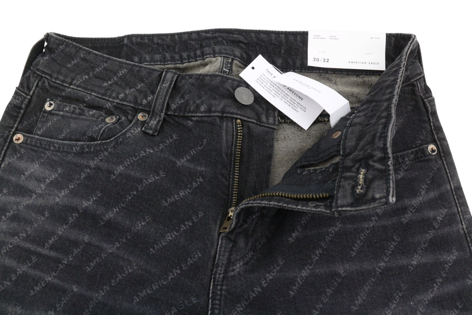 AMERICAN EAGLE OUTFITTERS Skinny Black Wash Men Jeans W30/L32 Logo All-Over