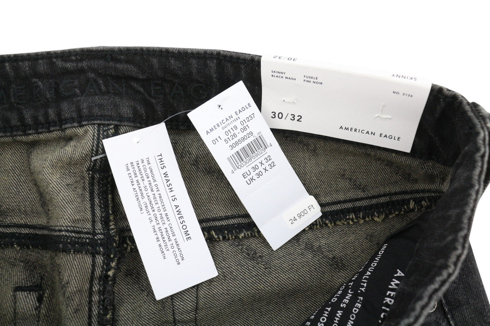 AMERICAN EAGLE OUTFITTERS Skinny Black Wash Men Jeans W30/L32 Logo All-Over