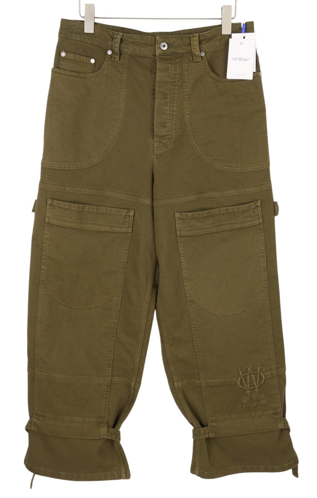 OFF-WHITE Gothic Ow Gd Drill Relax Men Jeans W33 Brown Cargo Embroidered F25