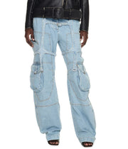 OFF-WHITE Bleach Cargo Over Pant Women Jeans W26 Light Blue Loose RRP2088