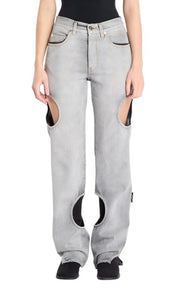 OFF-WHITE Meteor Denim Bleach Women Jeans W27 Grey Faded Cut-Out RRP765