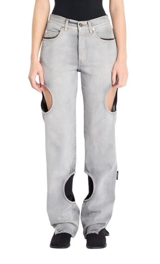 OFF-WHITE Meteor Denim Bleach Women Jeans W27 Grey Faded Cut-Out RRP765