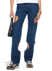 OFF-WHITE Meteor Denim Women Jeans W27 Blue Cut-Out Button Fly RRP765