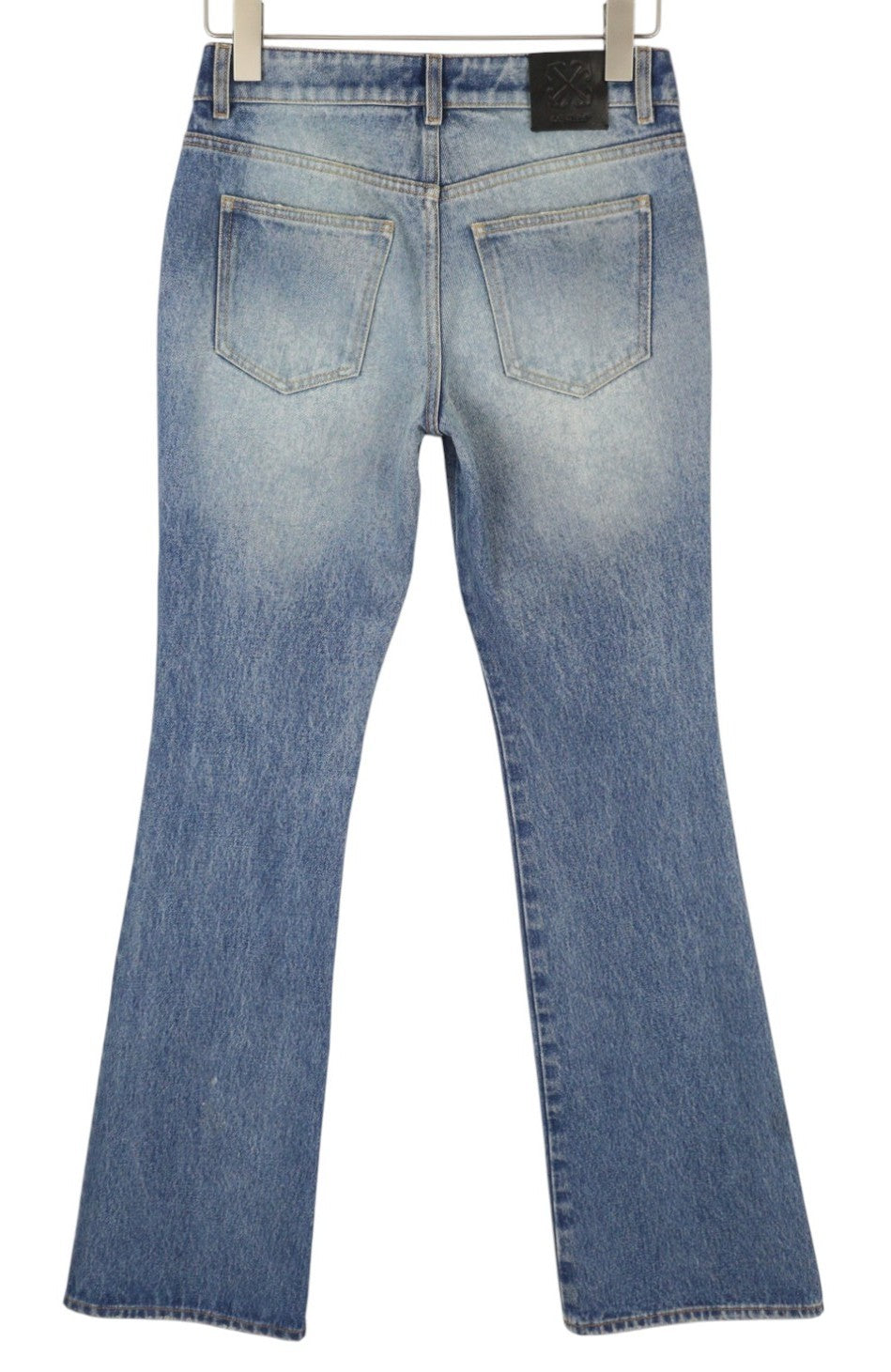 OFF-WHITE Slim Flared 5PKT Women Jeans W26 Blue Faded Bootcut Zip Fly