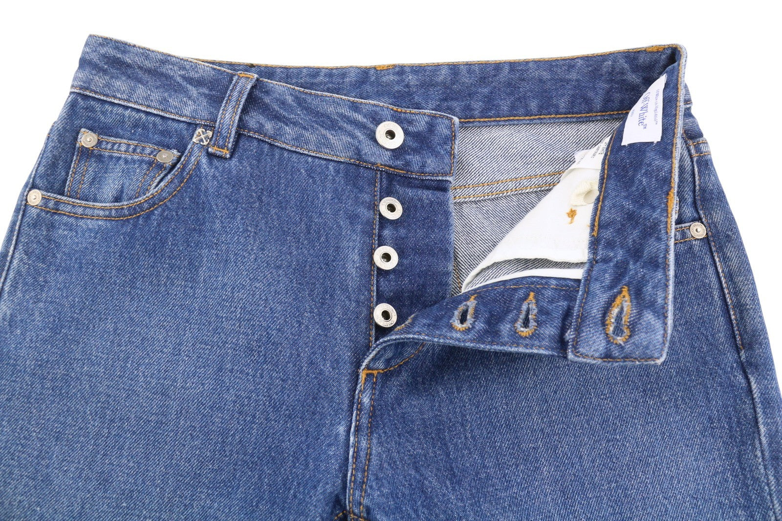 OFF-WHITE Denim Britney Women Jeans W26 Blue Washed Slim Button Fly RRP499