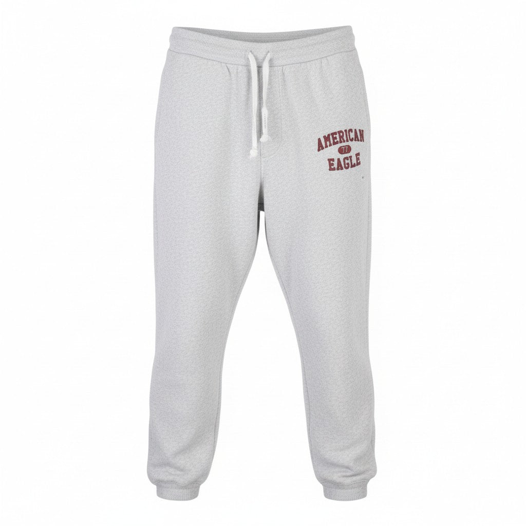 AMERICAN EAGLE OUTFITTERS Men Trousers L Grey Melange Drawstring Sweatpants