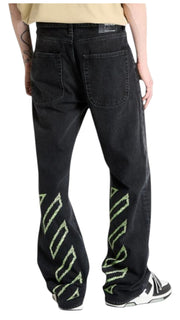 OFF-WHITE Diag Outl Relaxed Men Jeans W34 Black Regular Denim Button RRP799