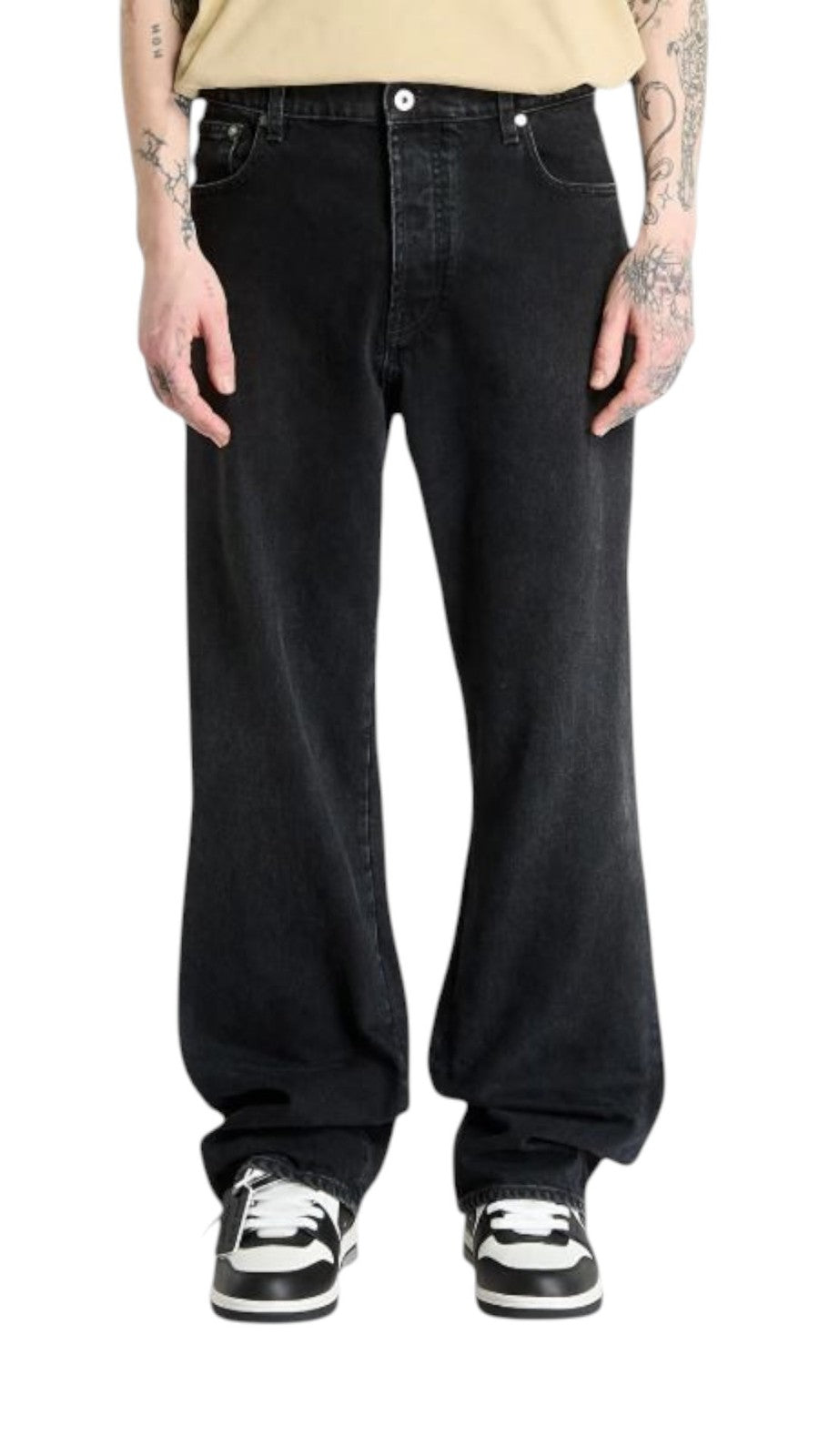 OFF-WHITE Diag Outl Relaxed Men Jeans W34 Black Regular Denim Button RRP799