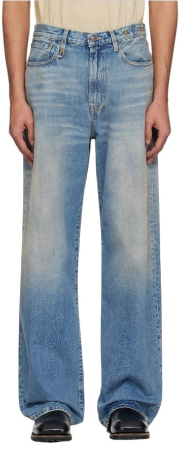 R13 D'Arcy Loose Men Jeans 33 Veiled Blue Whiskered Faded Zip SS25
