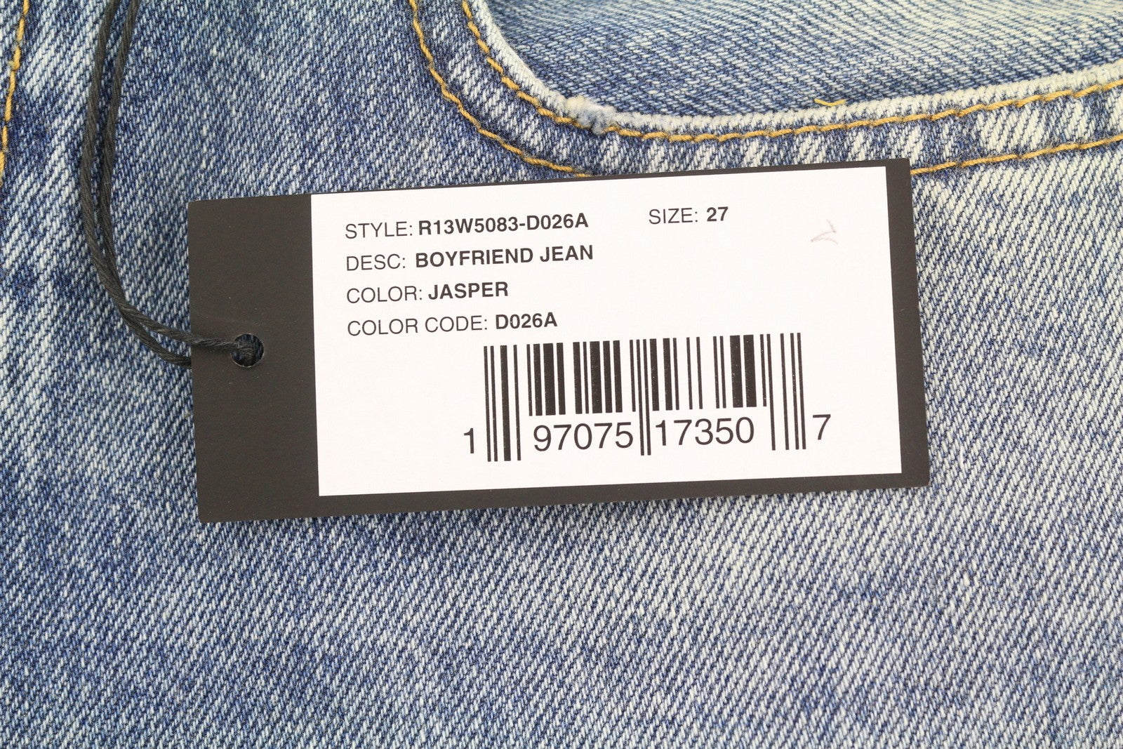 R13 Boyfriend Women Jeans 27 Jasper Blue Whiskered Cropped Zip FW25