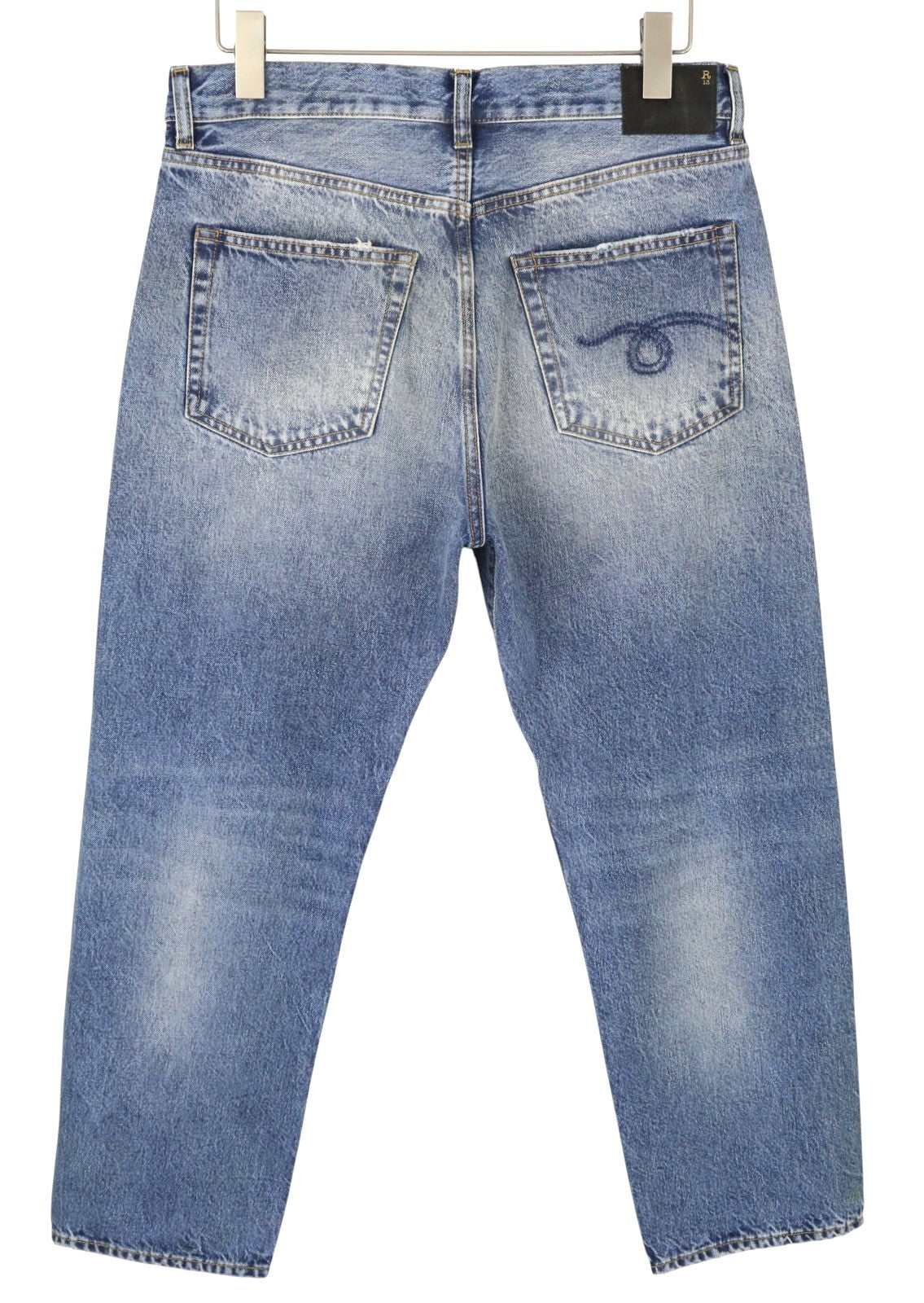 R13 Boyfriend Women Jeans 28 Jasper Blue Whiskered Cropped Zip FW25