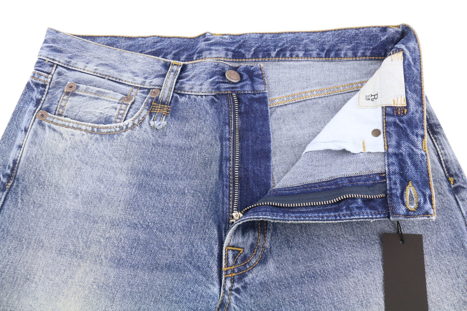 R13 Boyfriend Women Jeans 28 Jasper Blue Whiskered Cropped Zip FW25