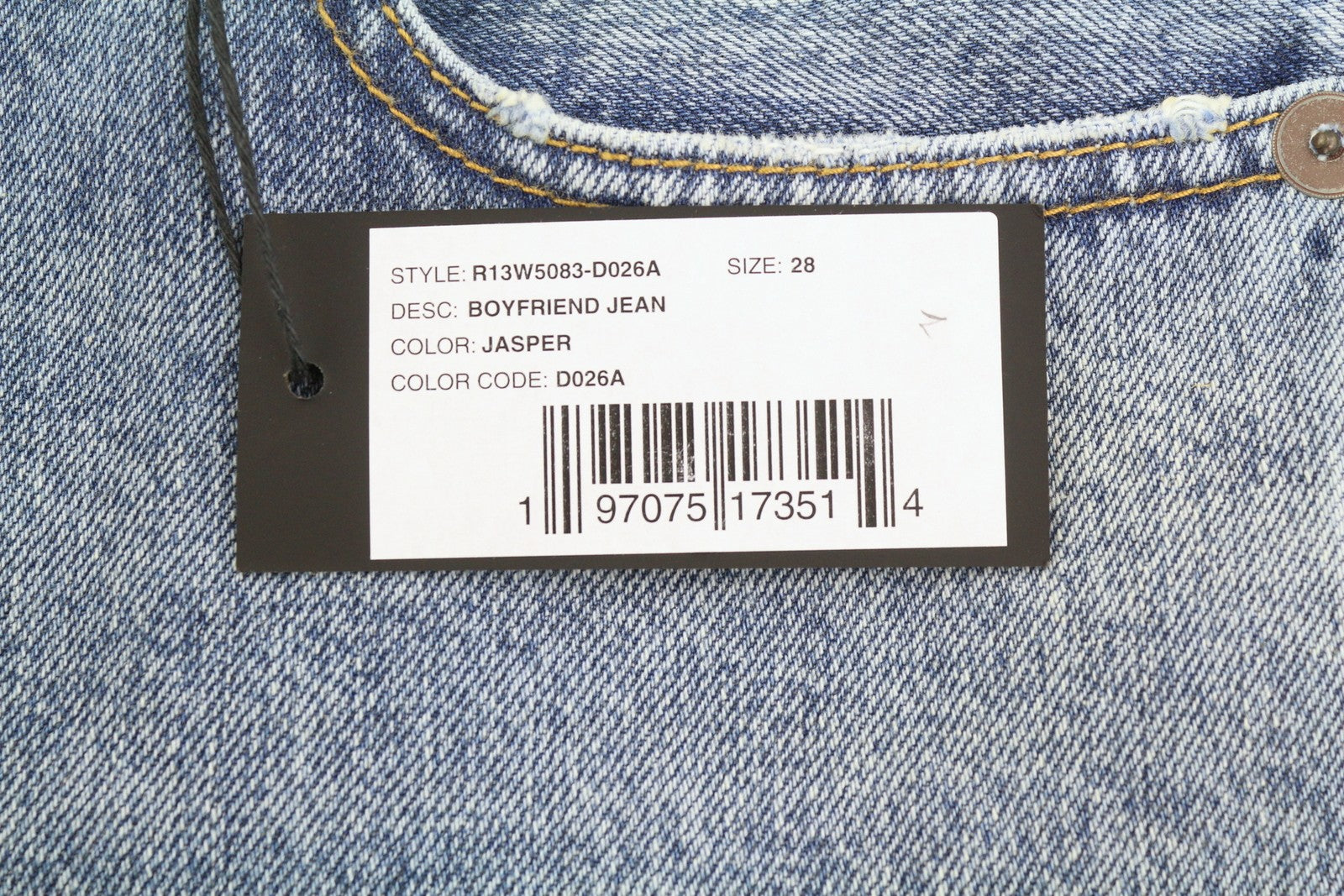 R13 Boyfriend Women Jeans 28 Jasper Blue Whiskered Cropped Zip FW25