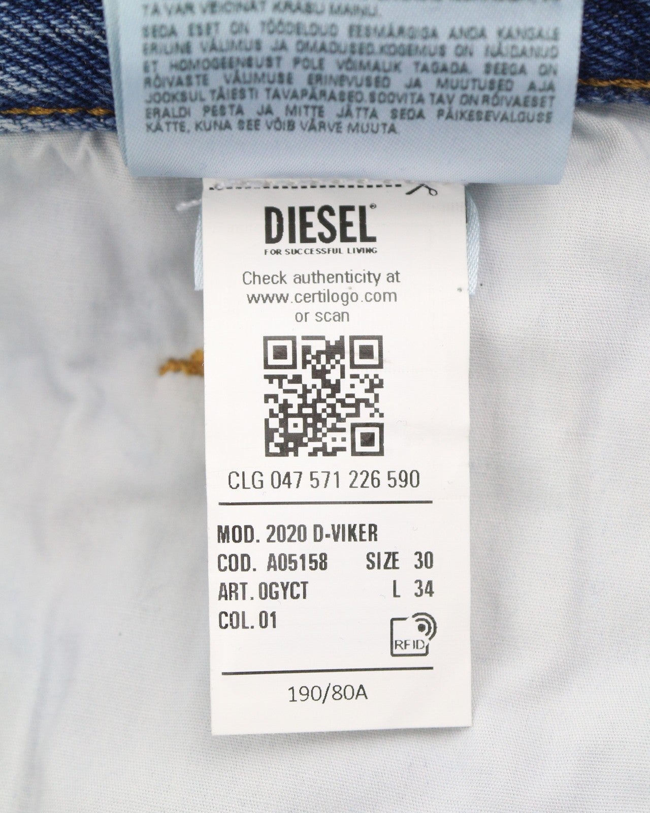 DIESEL 2020 D-Viker 0GYCT Men Jeans W30/L34 Blue Faded Regular Fit Straight Leg