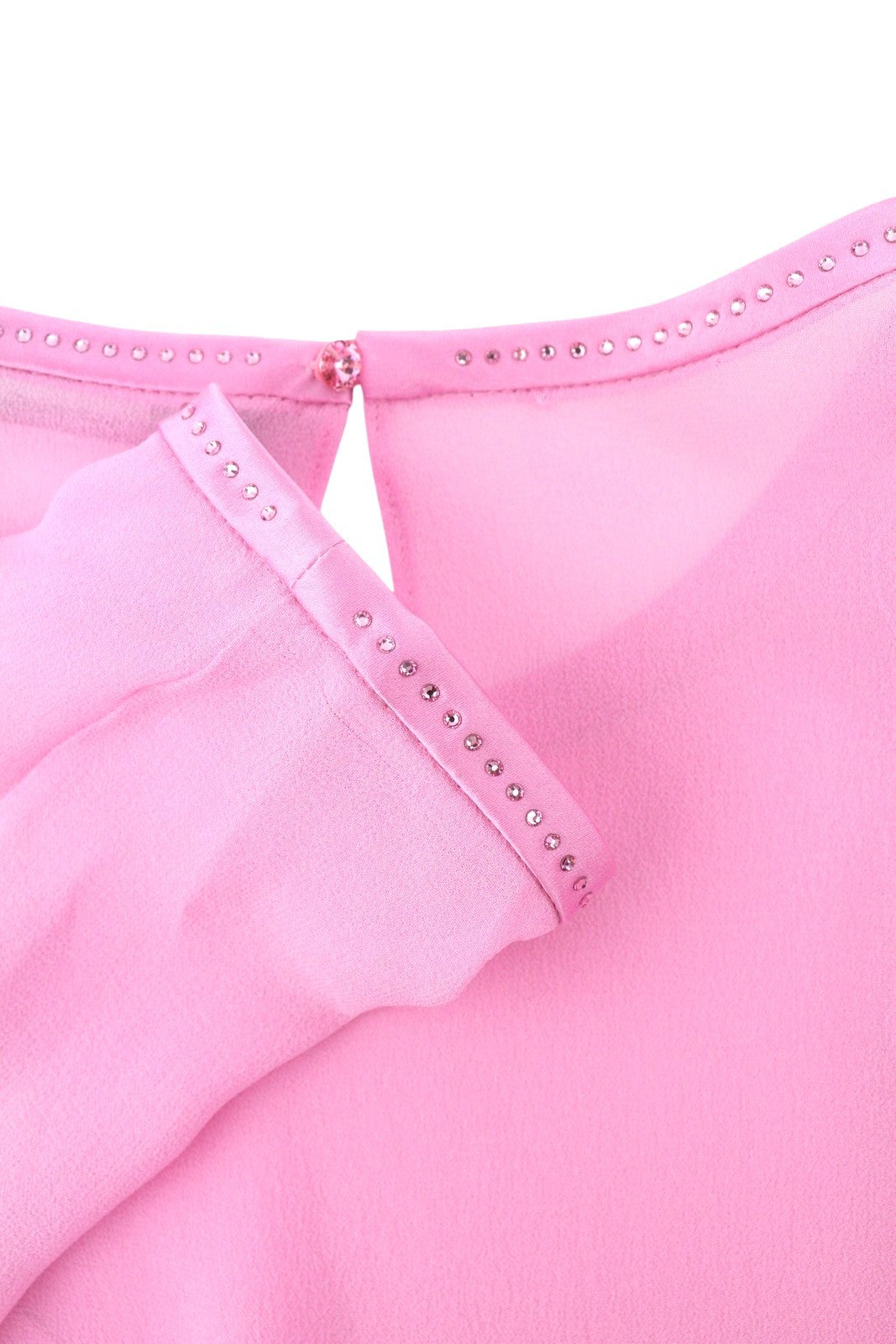 MAX MARA Women Blouse EU34 XS Pink 100% Silk Rhinestone Details Long Sleeve 2in1