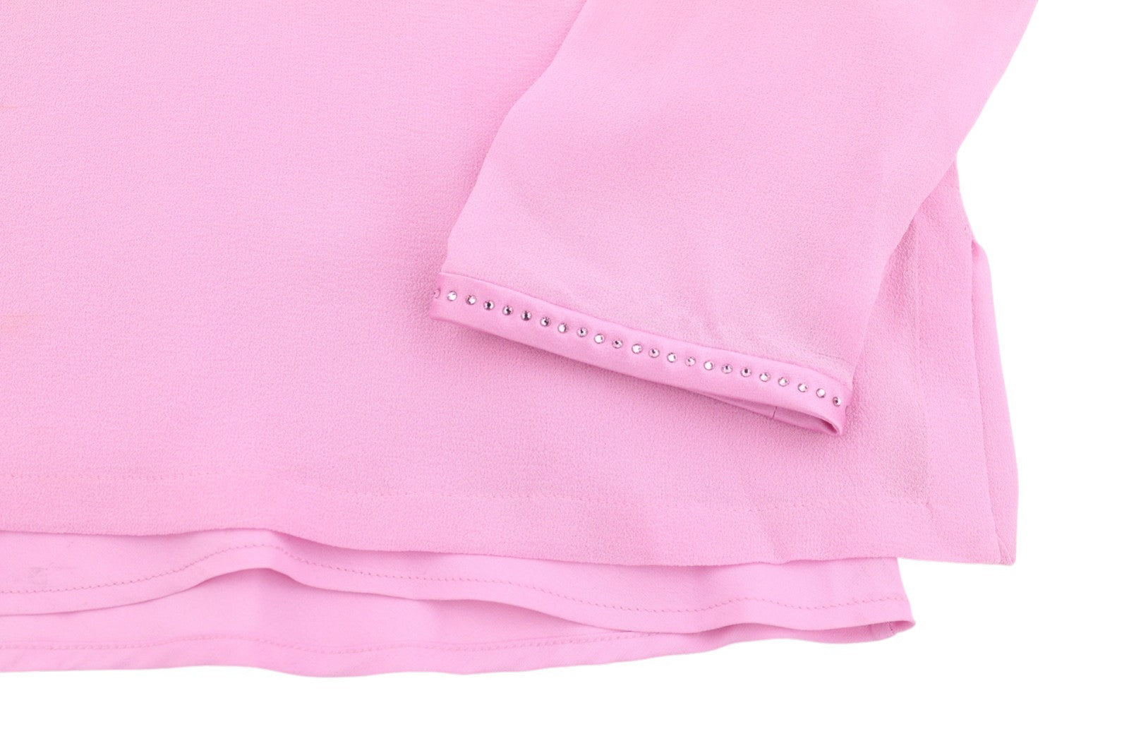 MAX MARA Women Blouse EU34 XS Pink 100% Silk Rhinestone Details Long Sleeve 2in1