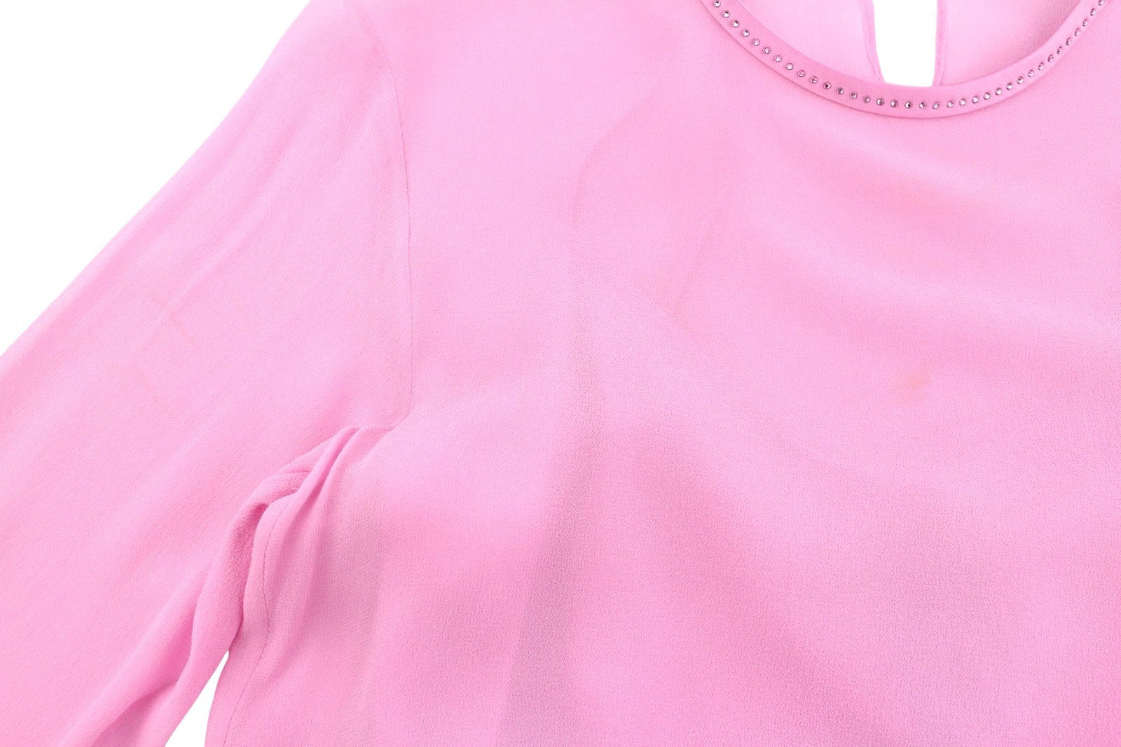 MAX MARA Women Blouse EU34 XS Pink 100% Silk Rhinestone Details Long Sleeve 2in1