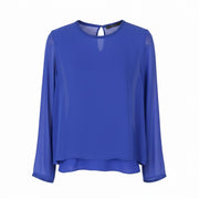 MAX MARA Women Blouse EU36 S Blue 100% Silk Rhinestones Detail Long Sleeve 2in1