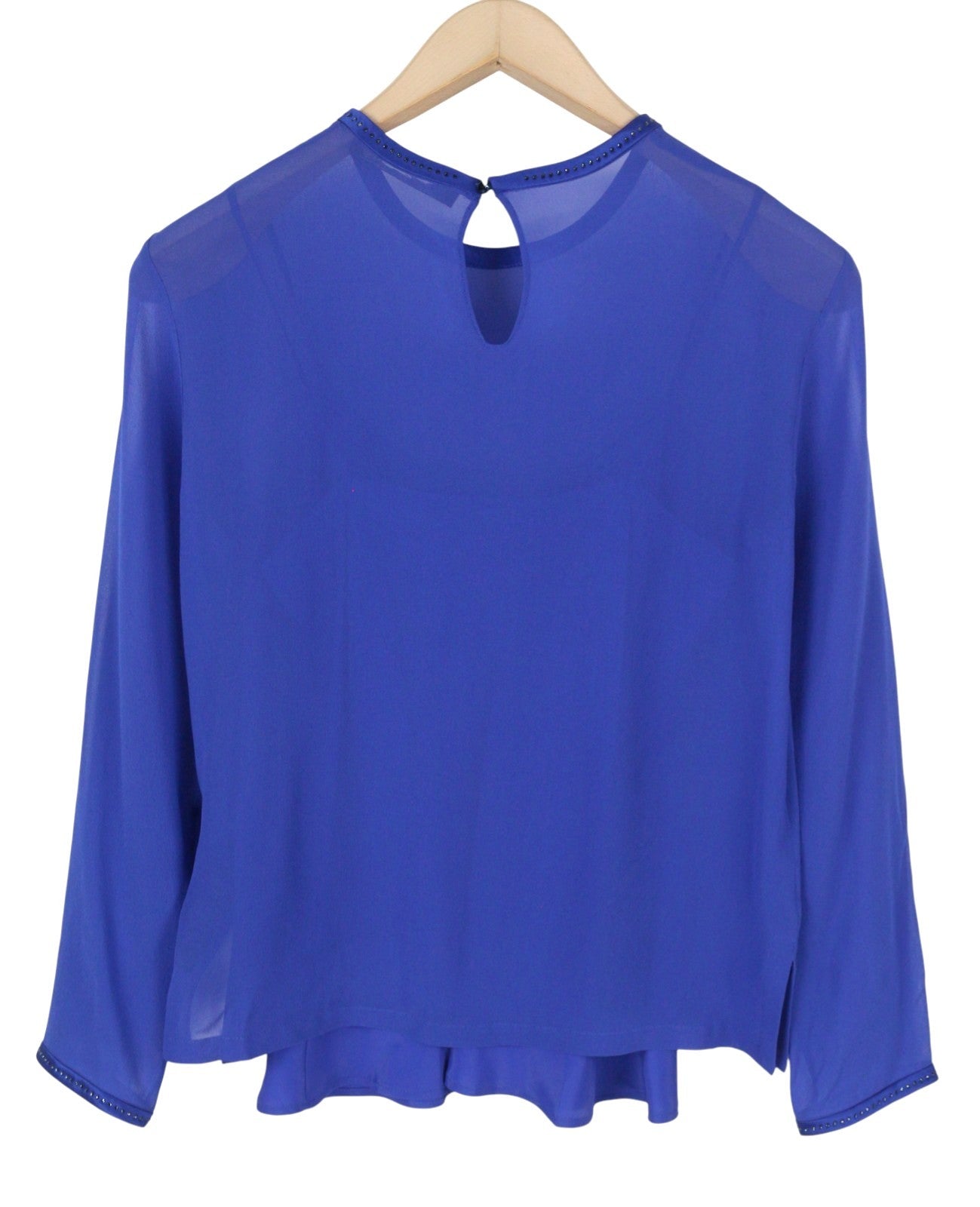 MAX MARA Women Blouse EU36 S Blue 100% Silk Rhinestones Detail Long Sleeve 2in1