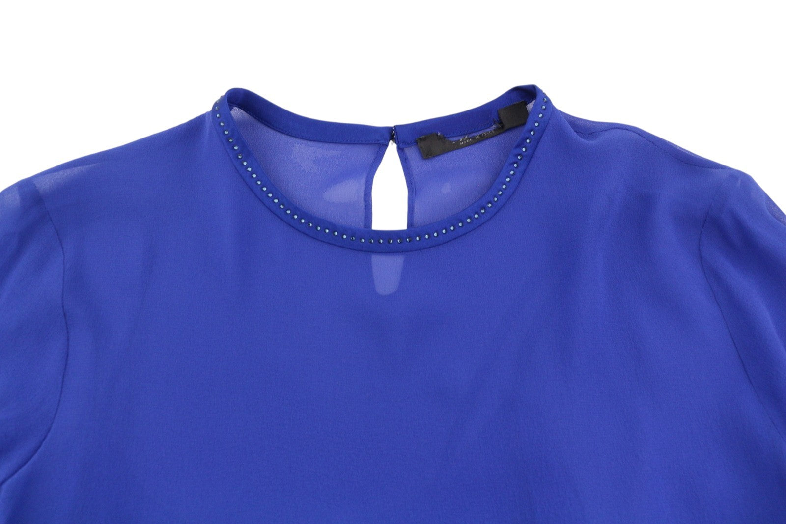 MAX MARA Women Blouse EU36 S Blue 100% Silk Rhinestones Detail Long Sleeve 2in1
