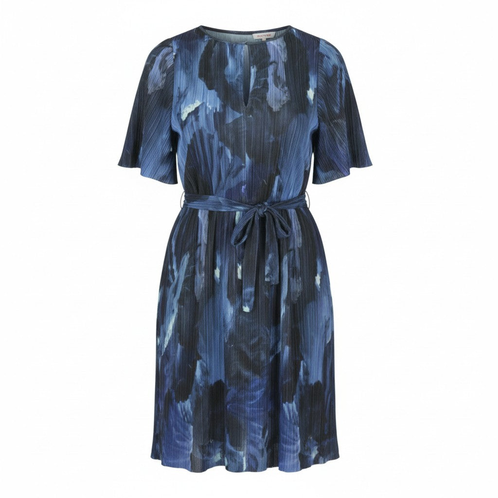MAX&CO. Women Dress XS Blue Patterned Textured Belted Short Sleeve Knee-Length