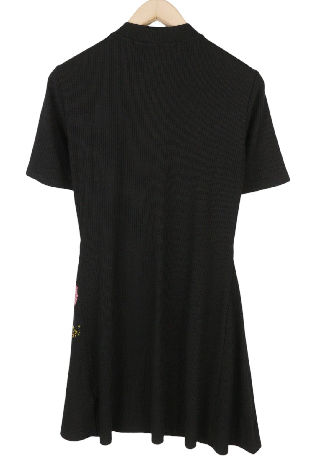 DESIGUAL Disney Mickey Morro Women Dress XL Black Ribbed Knit Mock Neck Mini