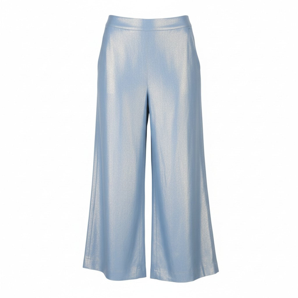 MAX MARA Women Trousers EU38 Light Blue Glitter Shiny Silk Blend Ankle Flared