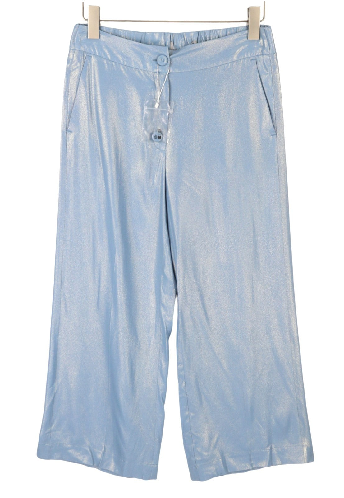 MAX MARA Women Trousers EU38 Light Blue Glitter Shiny Silk Blend Ankle Flared