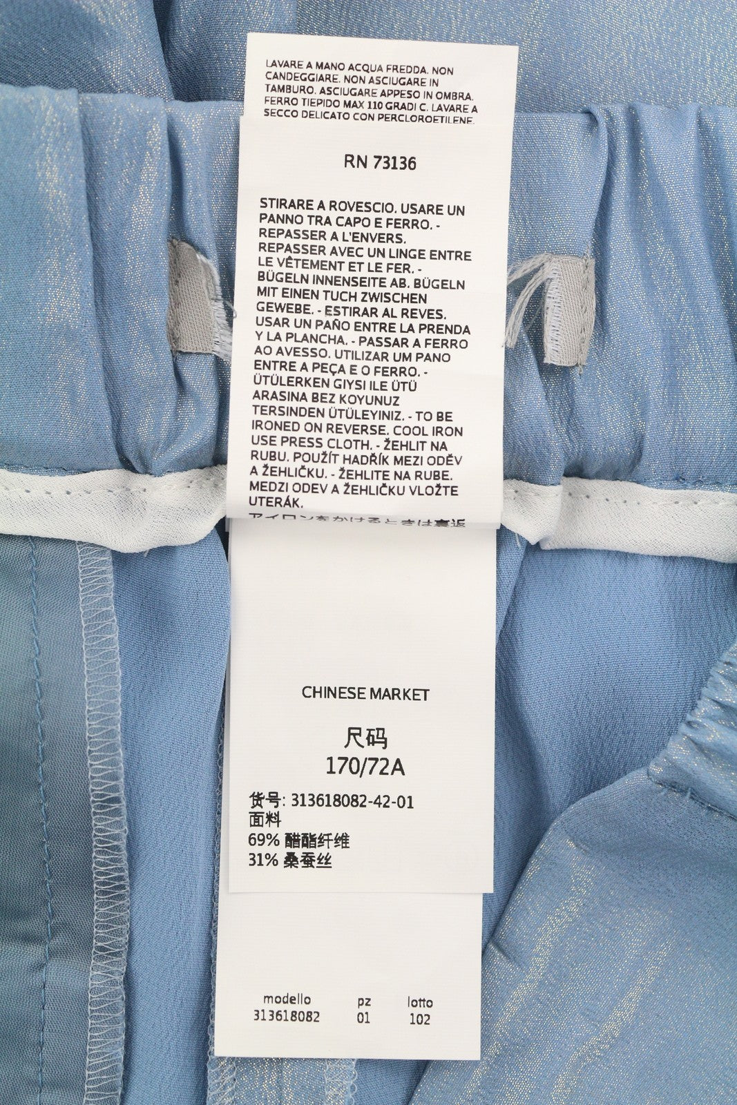 MAX MARA Women Trousers EU38 Light Blue Glitter Shiny Silk Blend Ankle Flared