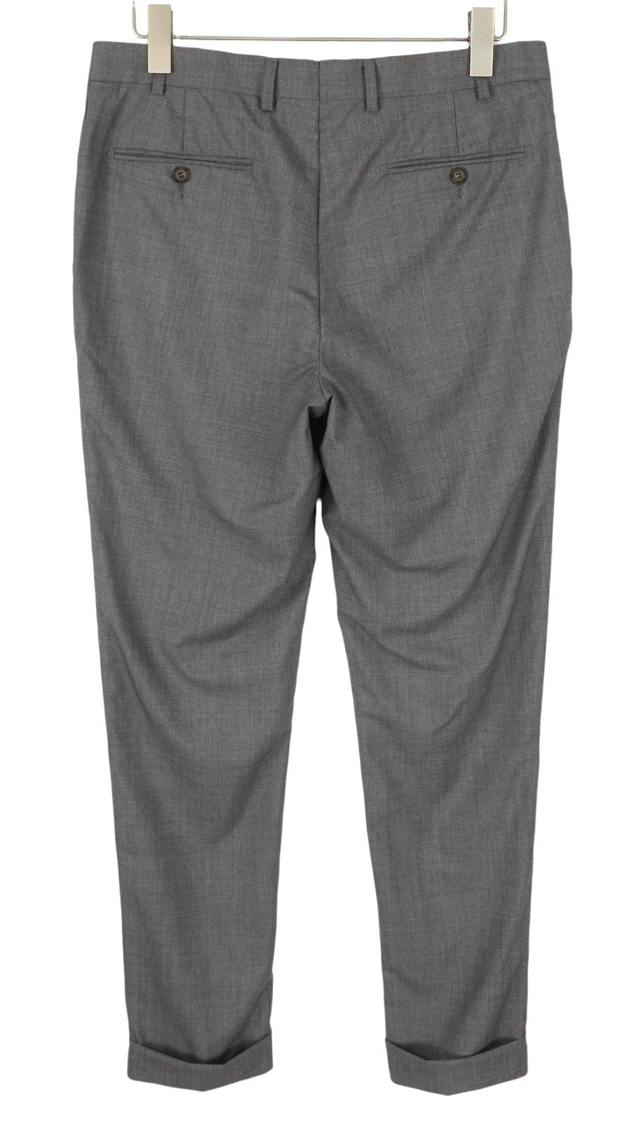 SUITSUPPLY Soho Turn-Up Men Trousers UK34R Grey Wool S120 Tapered Zip Fly