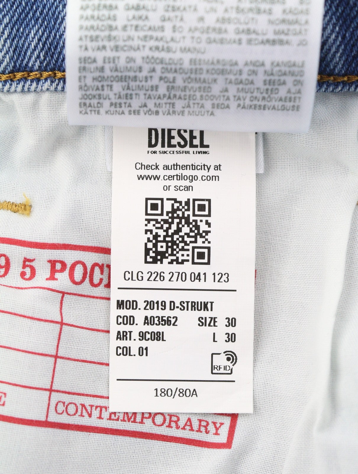 DIESEL 2019 D-Strukt 09C08L Men Jeans W30/L30 Blue Faded Slim Fit Zip Fly RRP350