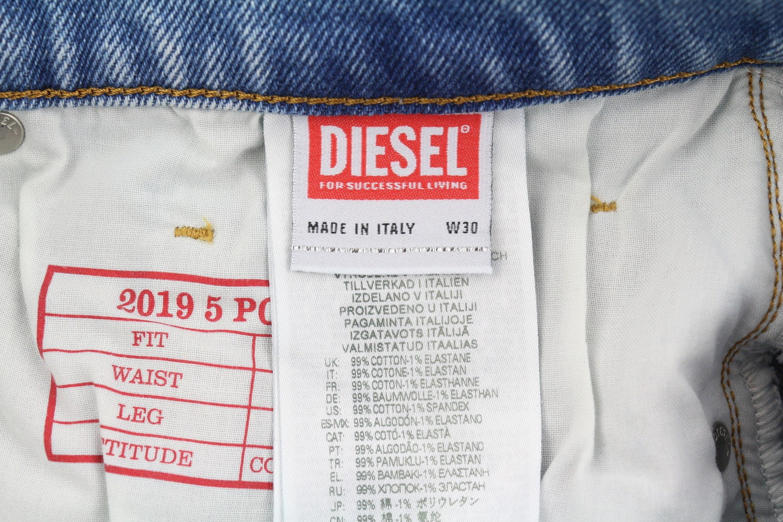 DIESEL 2019 D-Strukt 09C08L Men Jeans W30/L30 Blue Faded Slim Fit Zip Fly RRP350