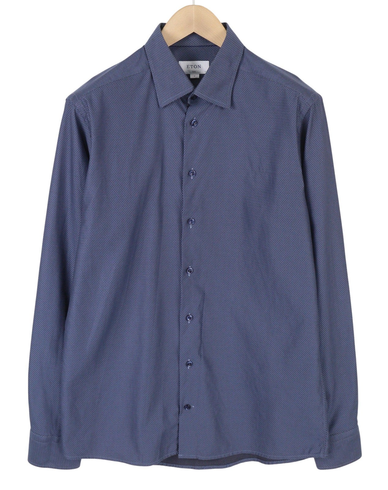 ETON Signature Twill Men Formal Shirt XL Blue Print Slim Spread Button