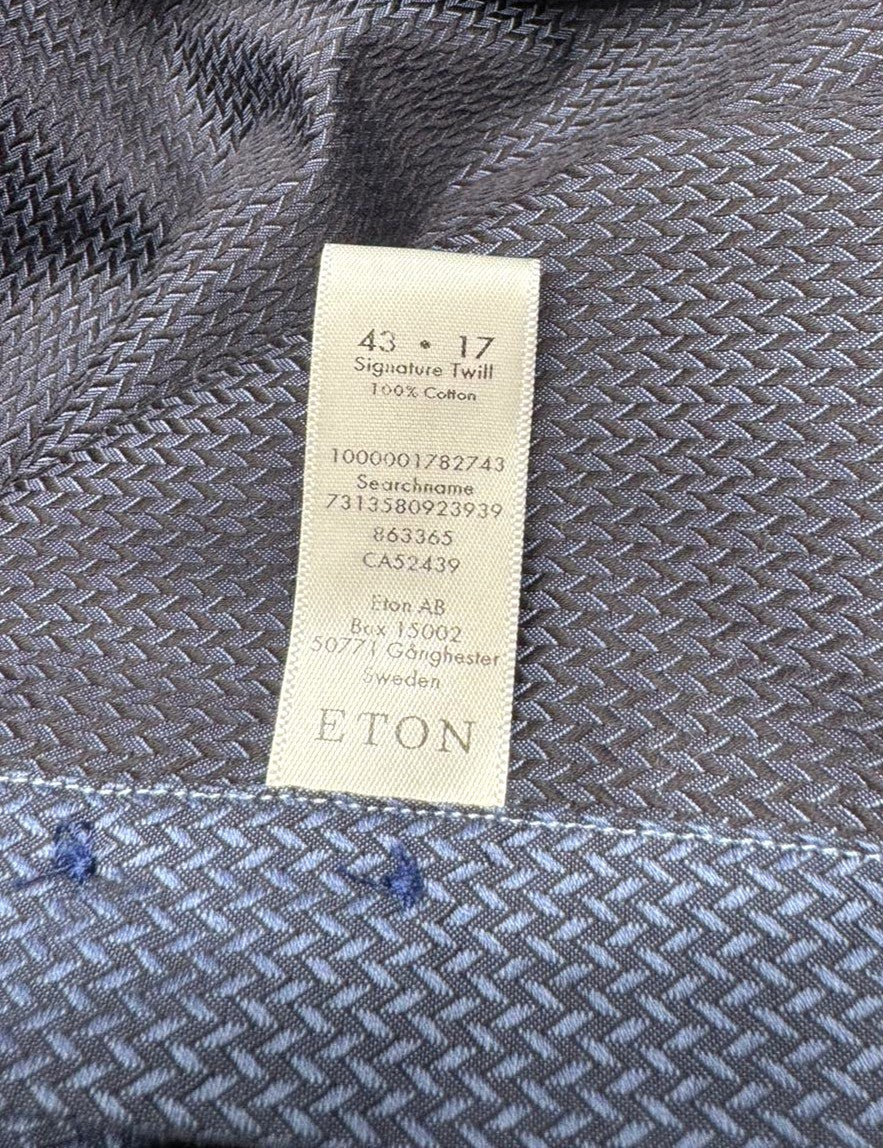 ETON Signature Twill Men Formal Shirt XL Blue Print Slim Spread Button