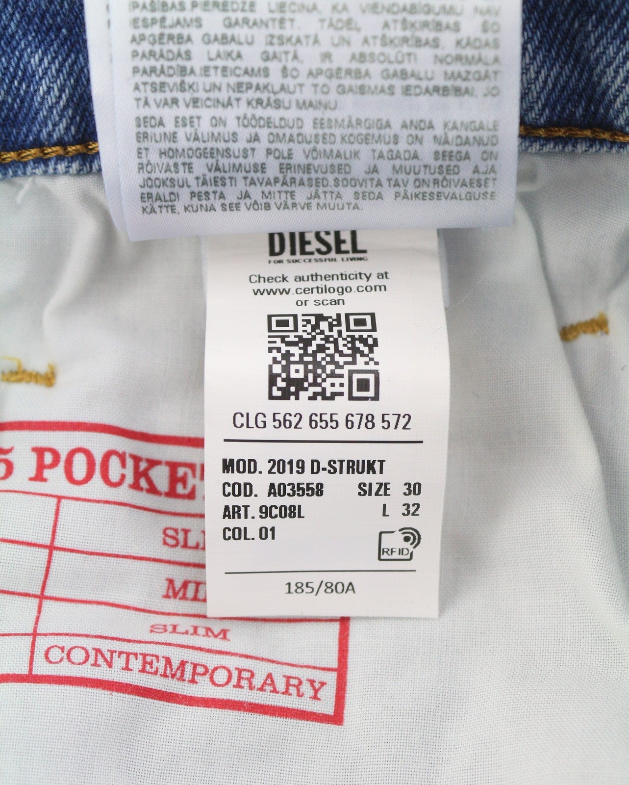 DIESEL 2019 D-Strukt 09C08L Men Jeans W30/L32 Blue Faded Slim Fit Zip Fly RRP350