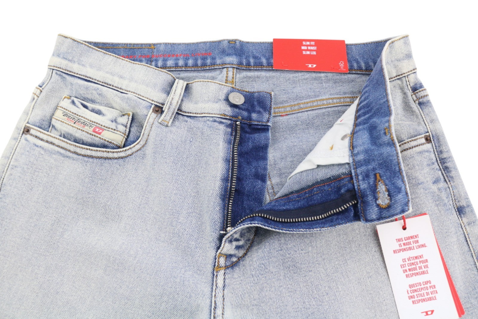 DIESEL 2019 D-Strukt 09C08L Men Jeans W30/L32 Blue Faded Slim Fit Zip Fly RRP350