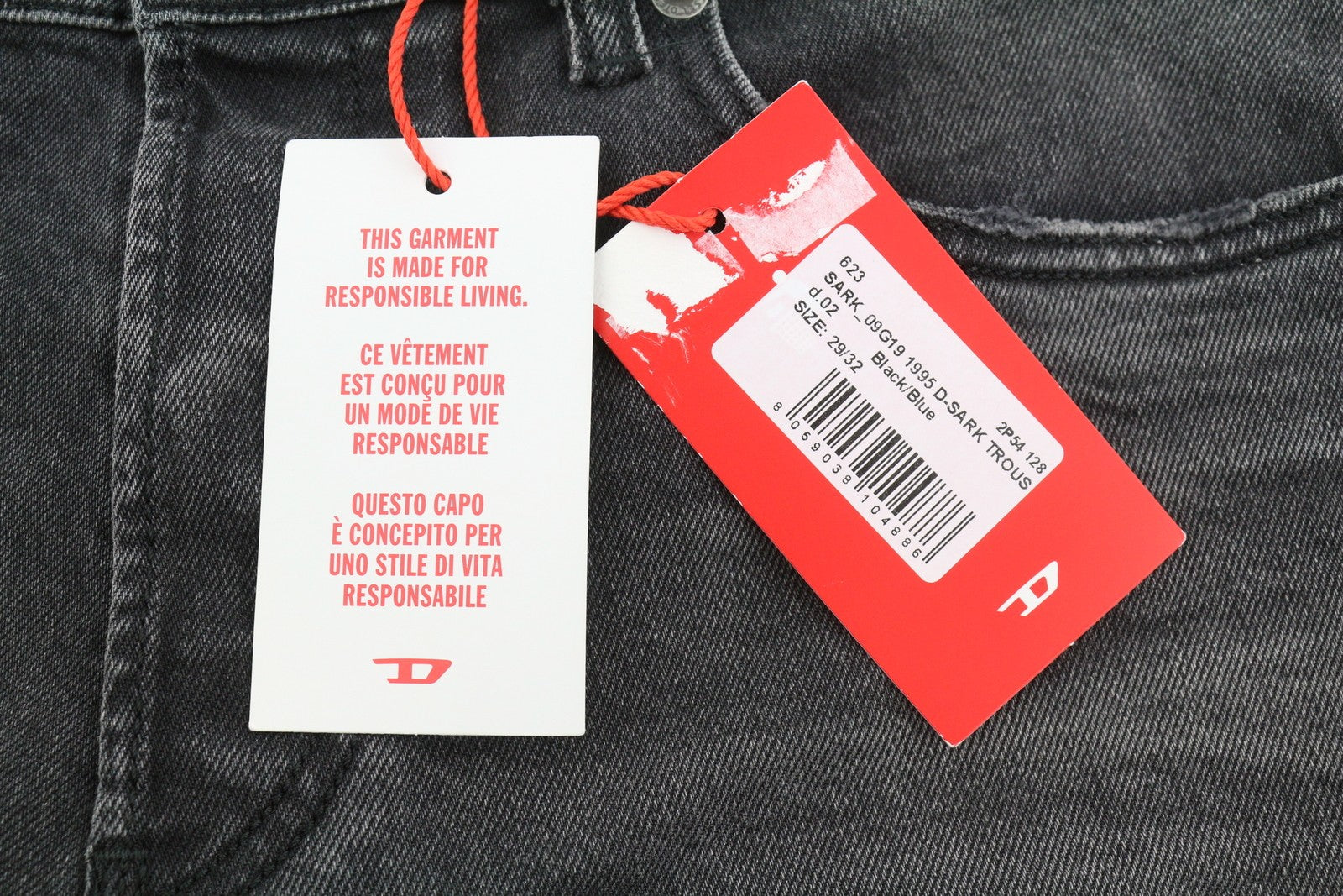 DIESEL 1995 D-Sark 09G19 Men Jeans W28/L32 Grey Faded Distress Slim RRP225