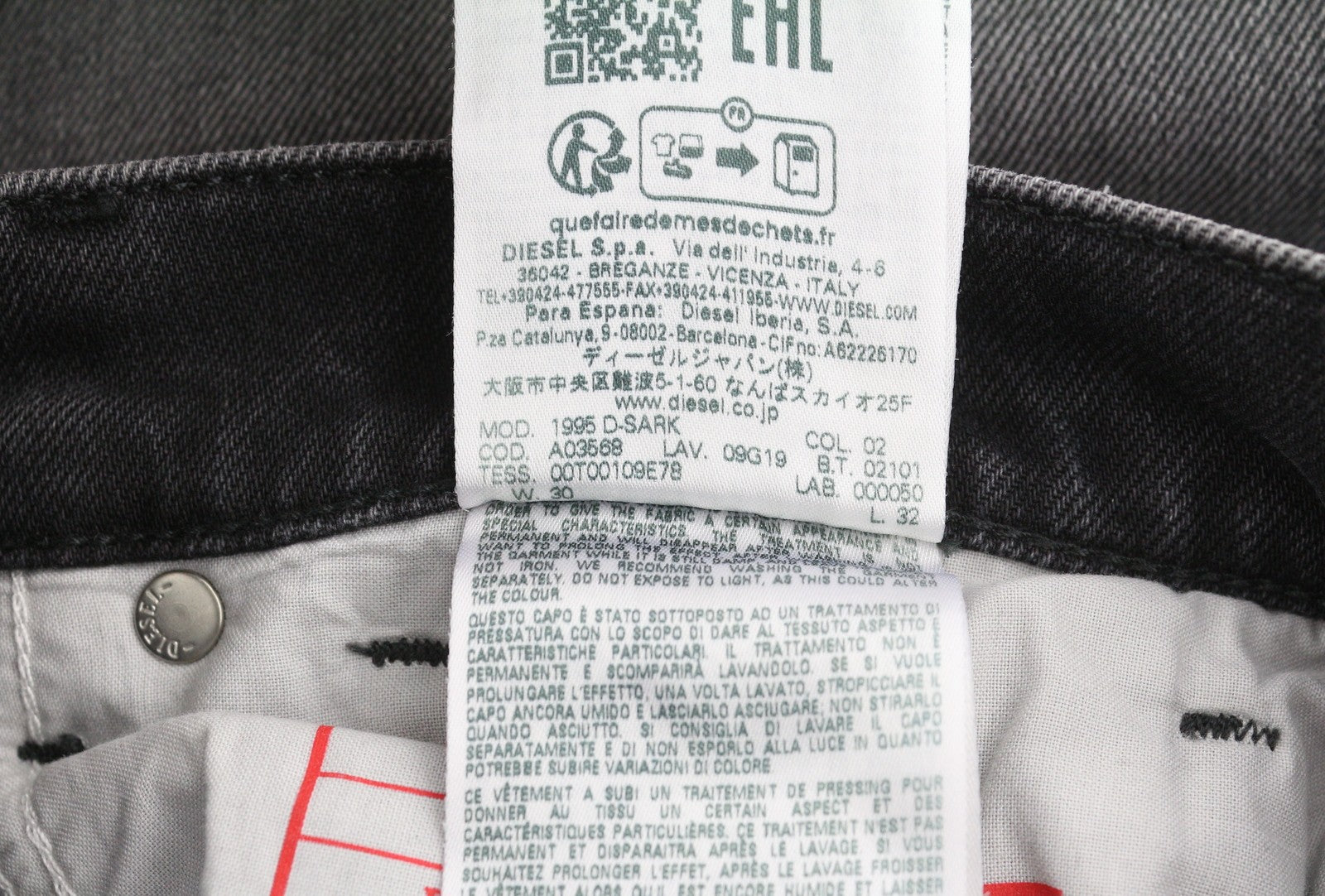 DIESEL 1995 D-Sark 09G19 Men Jeans W30/L32 Grey Faded Distress Slim RRP225