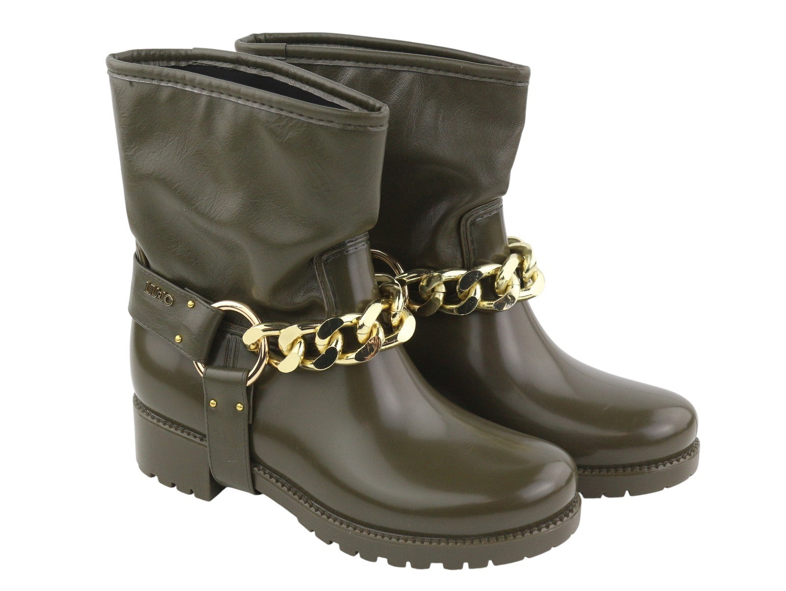 LIU JO Nieve Women Boots EU37 Green Ankle Round Toe Gold Detail Casual