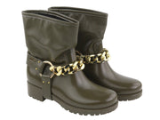LIU JO Nieve Women Boots EU37 Green Ankle Round Toe Gold Detail Casual