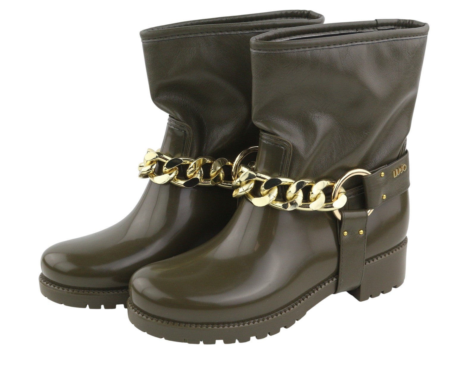 LIU JO Nieve Women Boots EU37 Green Ankle Round Toe Gold Detail Casual