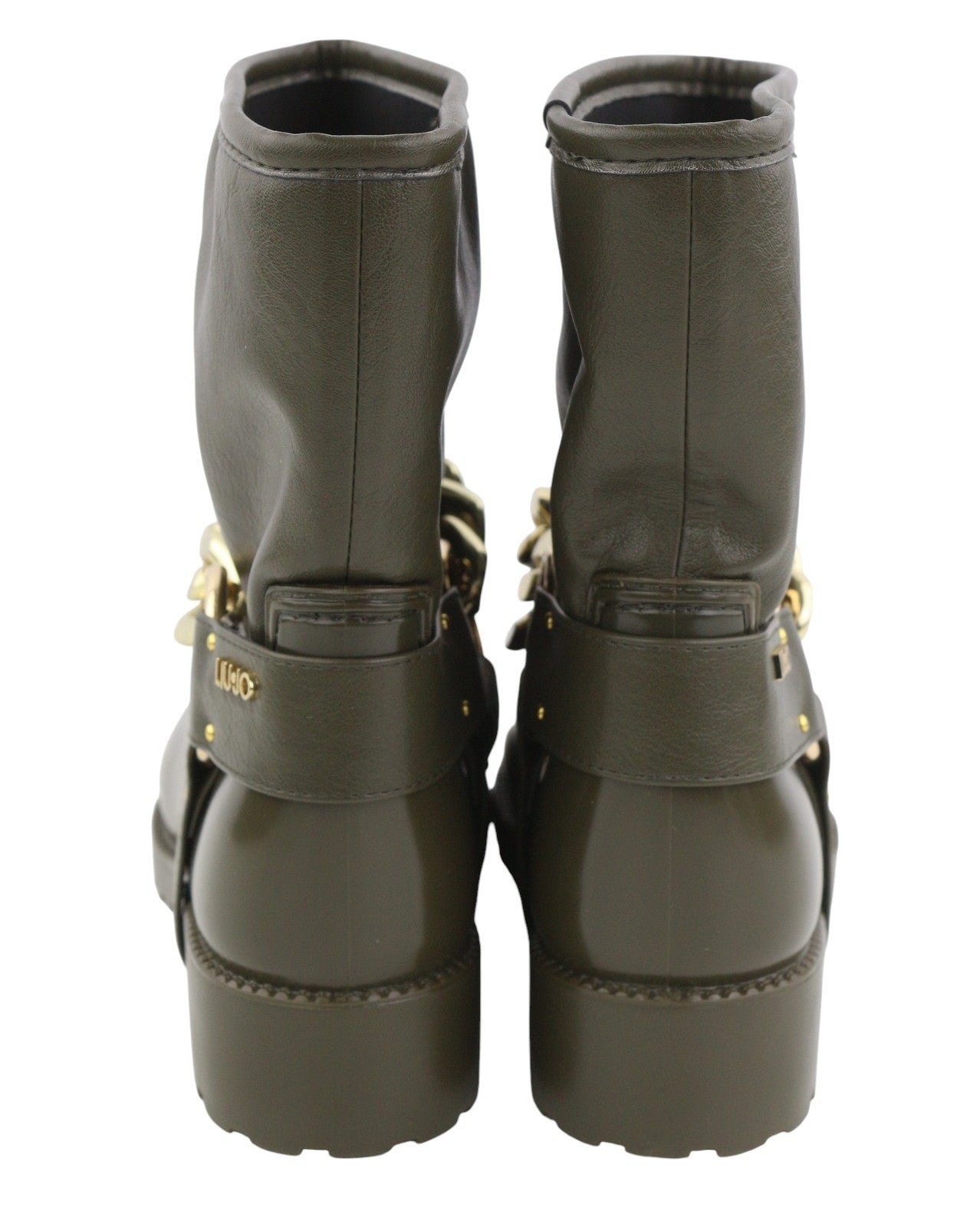 LIU JO Nieve Women Boots EU37 Green Ankle Round Toe Gold Detail Casual