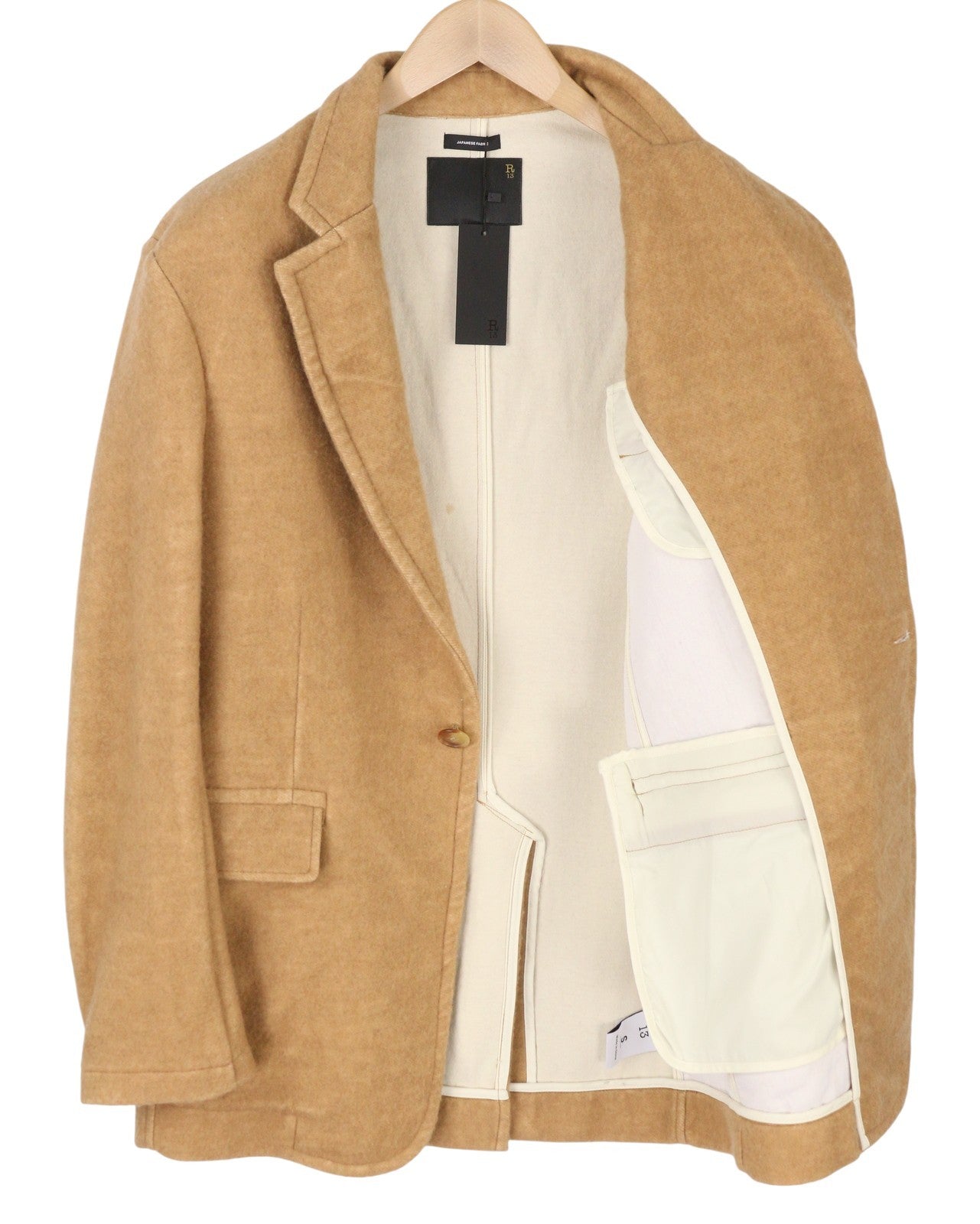 R13 Ragged Women Blazer S Camel Blend Oversized Single Breasted RRP1295