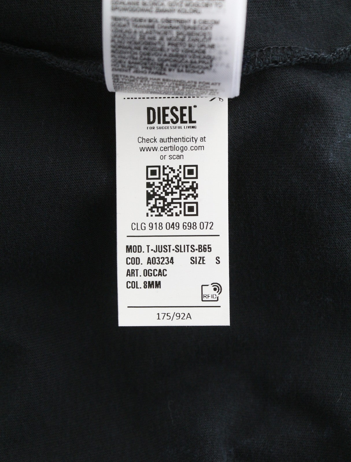 DIESEL T-Just-Slits-B65 Men T-Shirt S Dark Blue Crew Faded Short Sleeve
