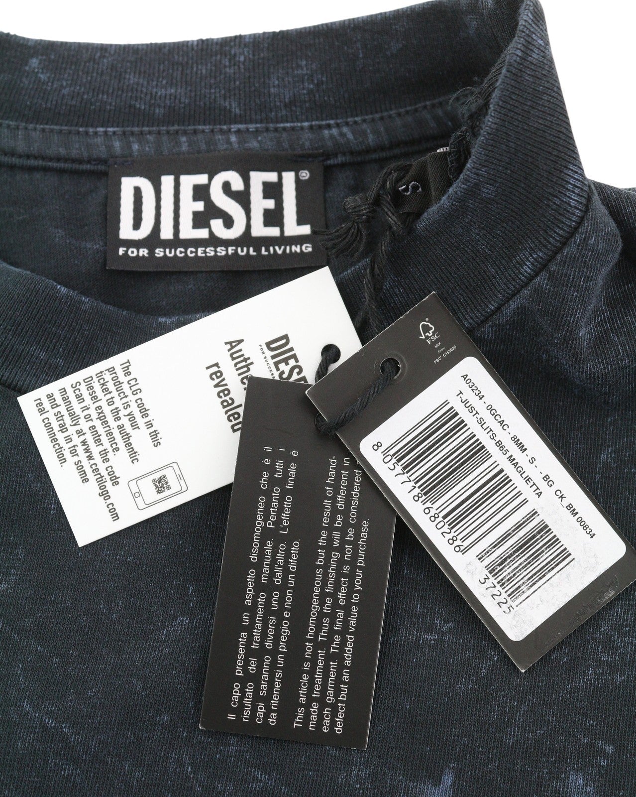 DIESEL T-Just-Slits-B65 Men T-Shirt S Dark Blue Crew Faded Short Sleeve