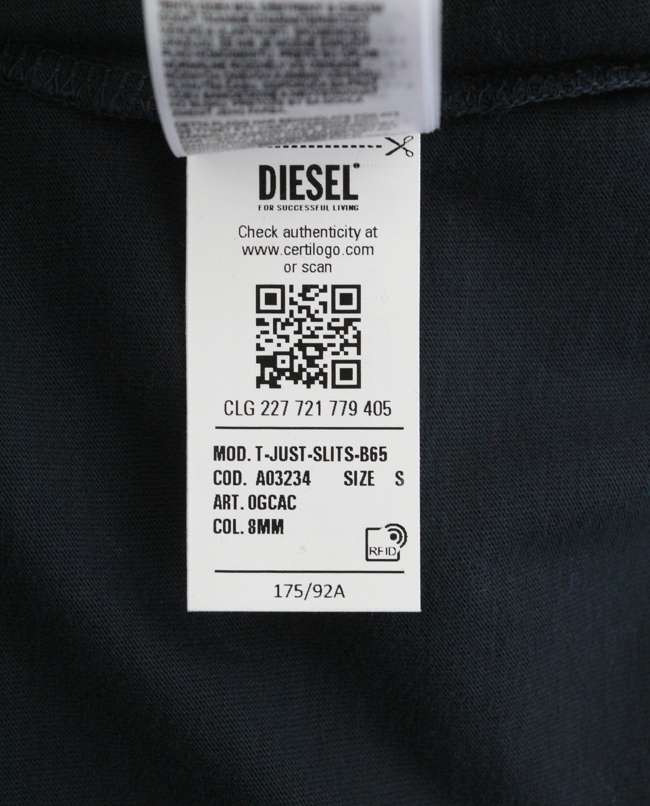 DIESEL T-Just-Slits-B65 Men T-Shirt S Dark Blue Crew Neck Wash Effect