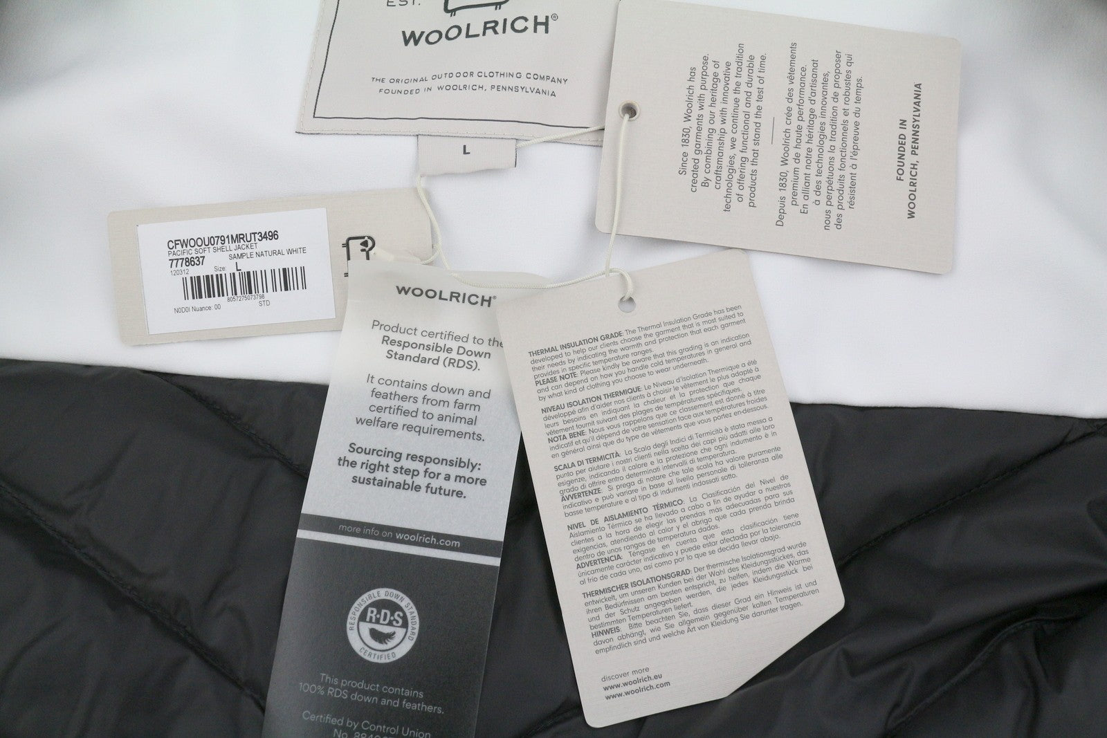 WOOLRICH Pacific Soft Shell Men Jacket L White Down Waterproof RRP550